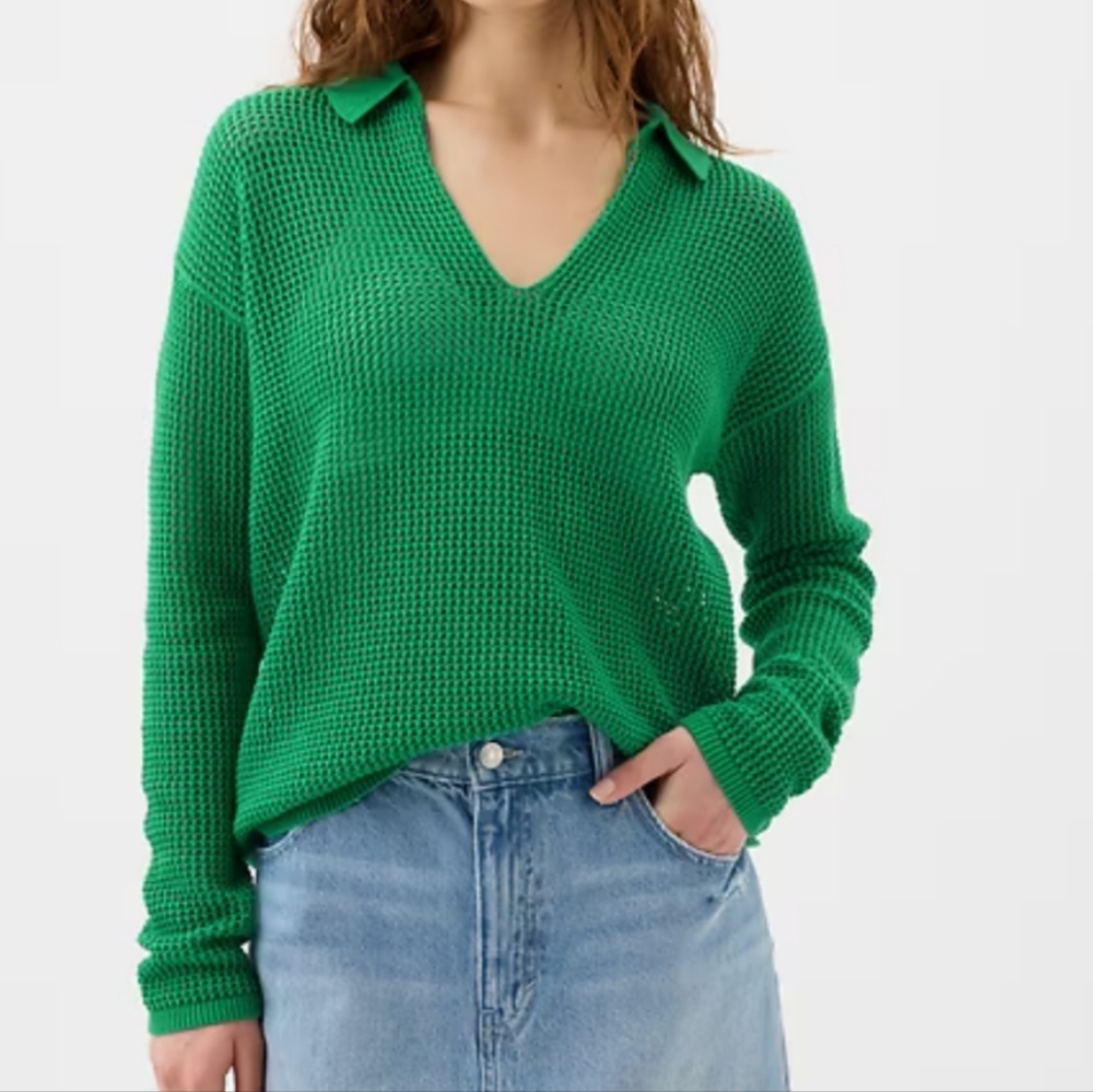 Gap Relaxed Crochet Collared Sweater